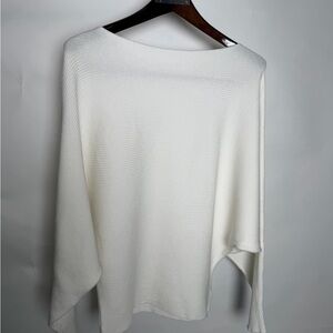 Elegant White Women's Sweater with unique wide sleeves